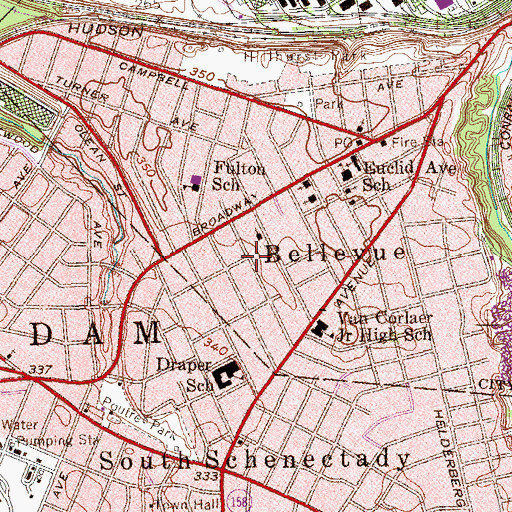 Topographic Map of Bellevue, NY