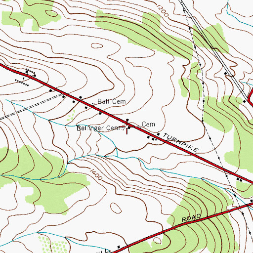 Topographic Map of Bellinger Cemetery, NY