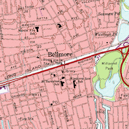 Topographic Map of Bellmore, NY