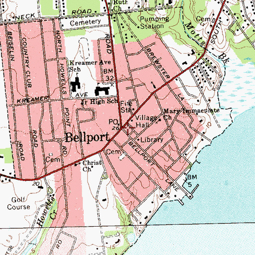 Topographic Map of Bellport, NY