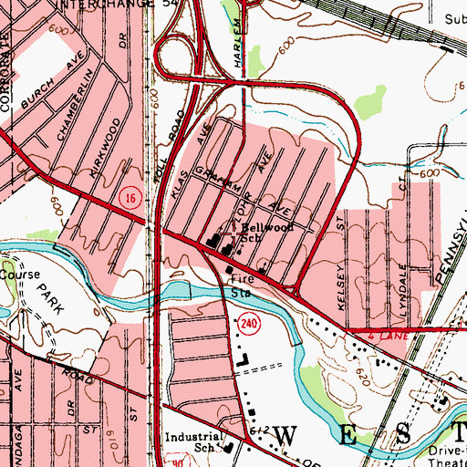 Topographic Map of Bellwood School, NY
