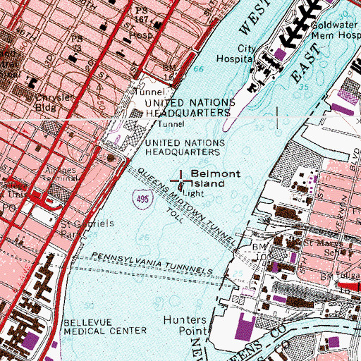 Topographic Map of Belmont Island, NY