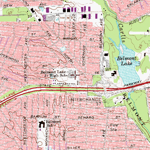 Topographic Map of Belmont Lake Junior High School, NY