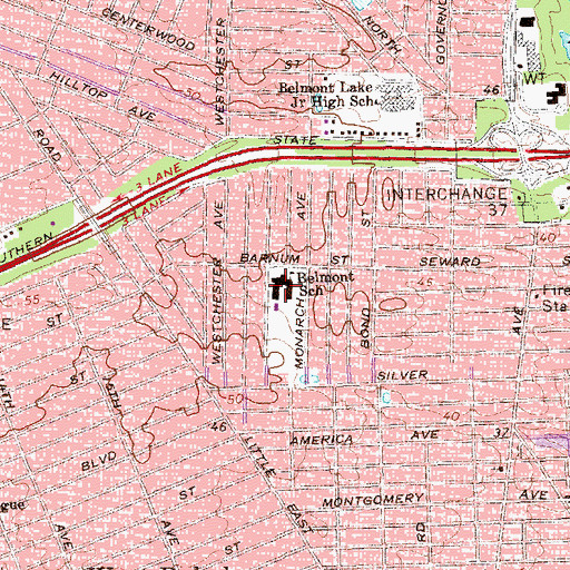 Topographic Map of Belmont Elementary School, NY