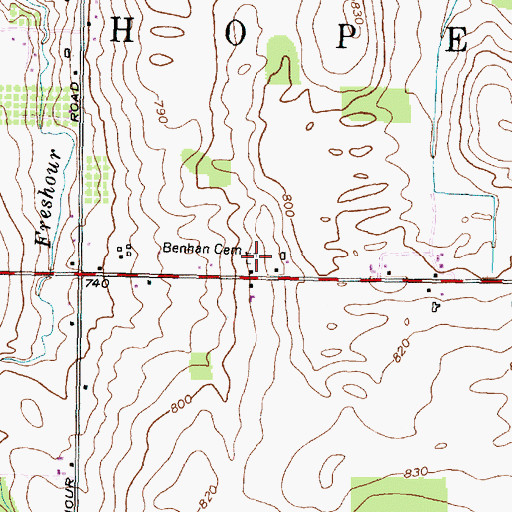 Topographic Map of Benhan Cemetery, NY