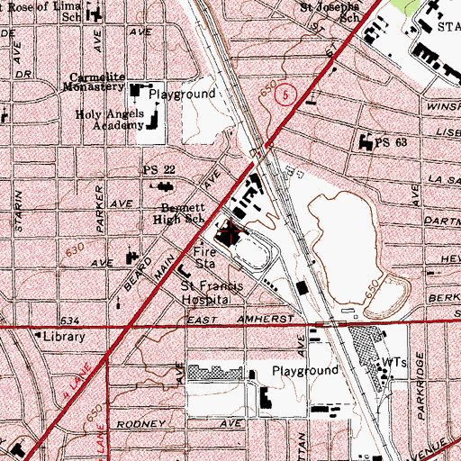 Topographic Map of Bennett High School, NY