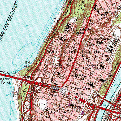 Topographic Map of Bennett Park, NY