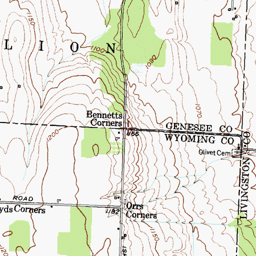 Topographic Map of Bennetts Corners, NY