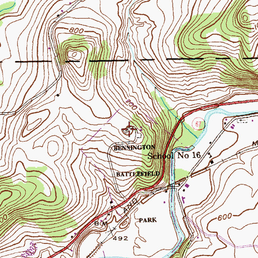 Topographic Map of Bennington Battlefield Park, NY