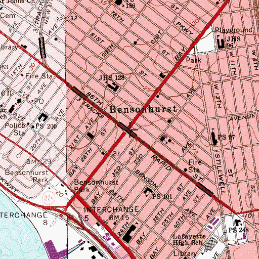 Topographic Map of Bensonhurst, NY