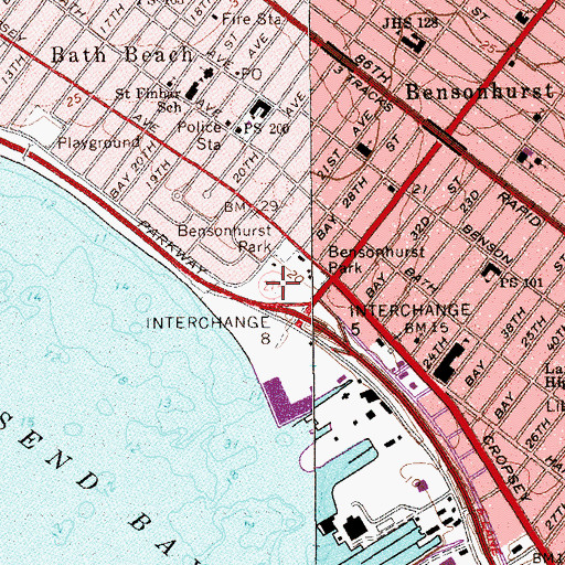 Topographic Map of Bensonhurst Park, NY