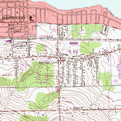 Topographic Map of Bentley Cemetery, NY
