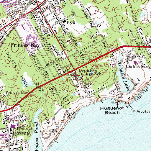 Topographic Map of Intermediate School 7, NY