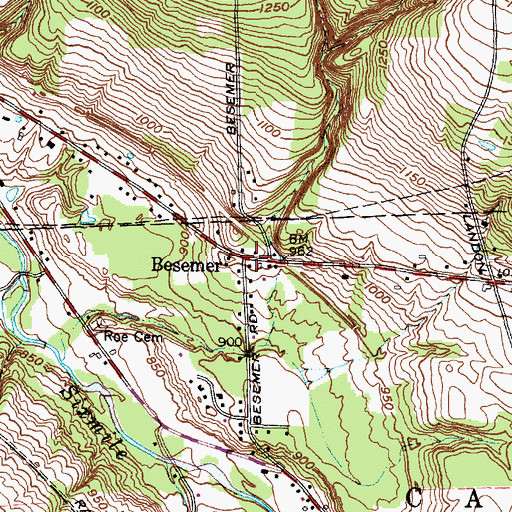 Topographic Map of Besemer, NY