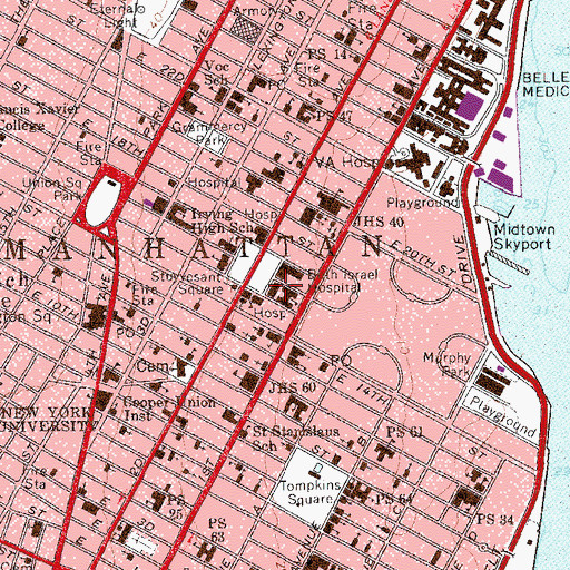 Topographic Map of Beth Israel Medical Center, NY