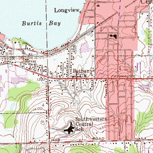 Topographic Map of Bethany Church, NY