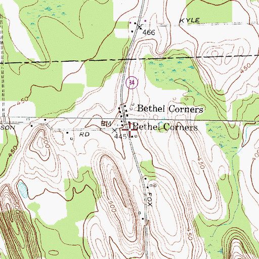 Topographic Map of Bethel Corners, NY