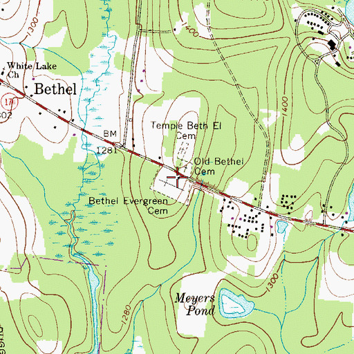 Topographic Map of Evergreen Cemetery, NY