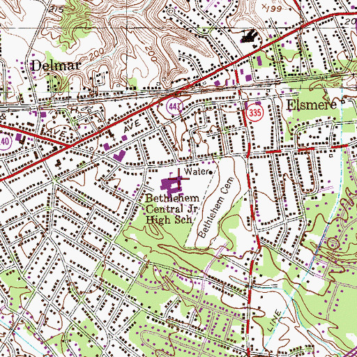Topographic Map of Bethlehem Central Middle School, NY