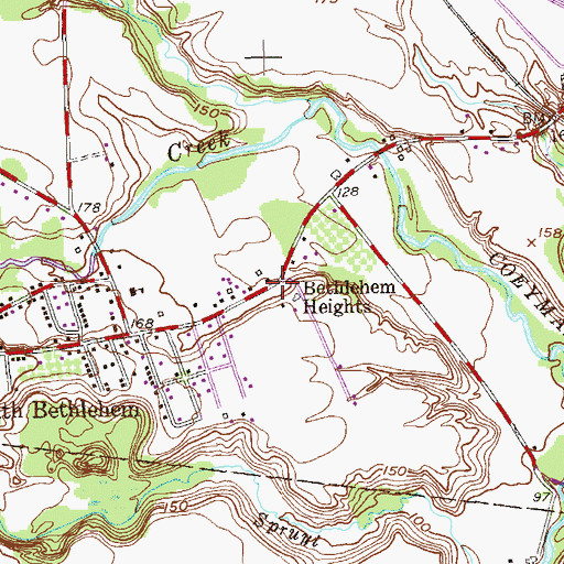 Topographic Map of Bethlehem Heights, NY