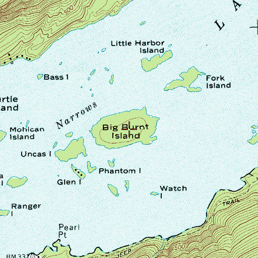 Topographic Map of Big Burnt Island, NY