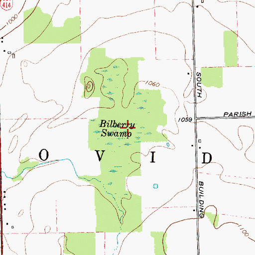 Topographic Map of Bilberry Swamp, NY