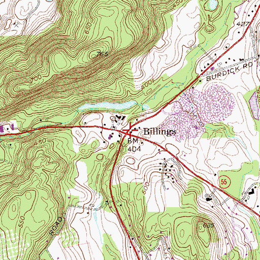 Topographic Map of Billings, NY