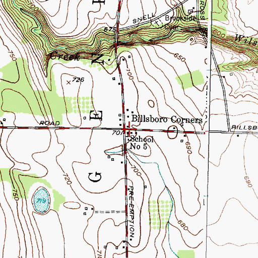 Topographic Map of Billsboro Corners, NY