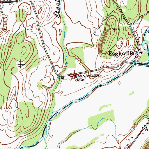 Topographic Map of Old Shushan and Eagleville Cemetery, NY