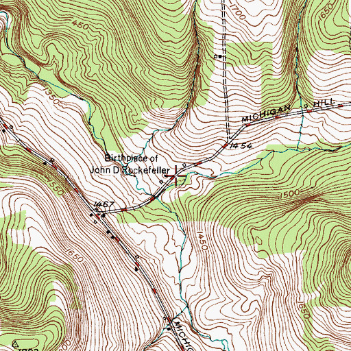 Topographic Map of Birthplace of John D Rockefeller, NY
