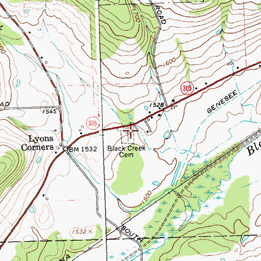 Topographic Map of Black Creek Cemetery, NY