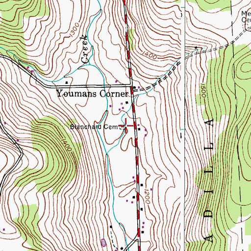 Topographic Map of Blanchard Cemetery, NY