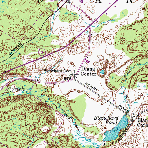 Topographic Map of Blanchard Cemetery, NY