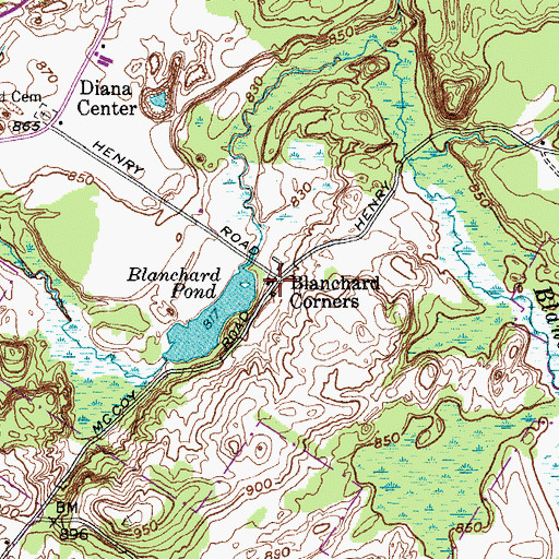 Topographic Map of Blanchard Corners, NY
