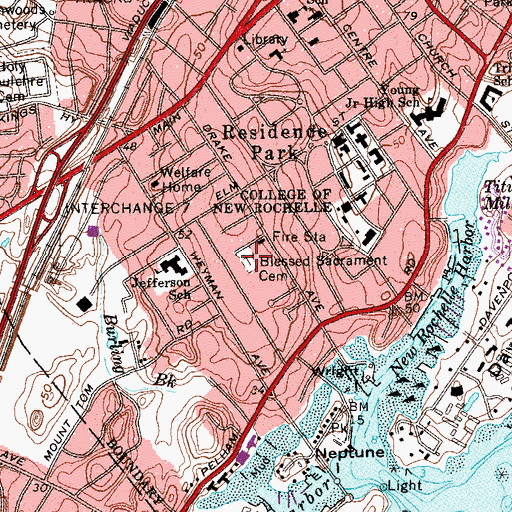 Topographic Map of Blessed Sacrament Cemetery, NY