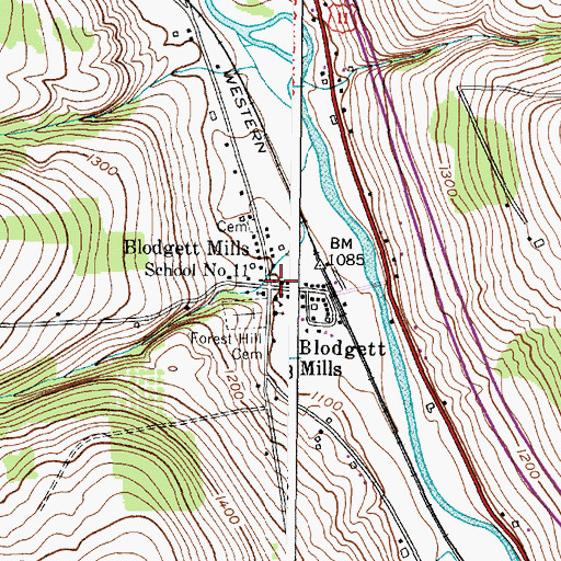 Topographic Map of Blodgett Mills, NY