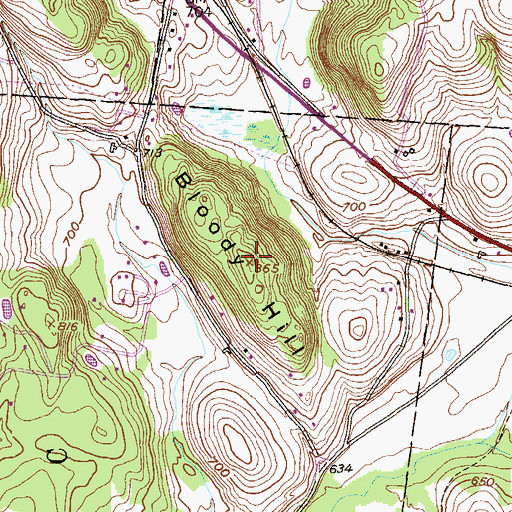 Topographic Map of Bloody Hill, NY