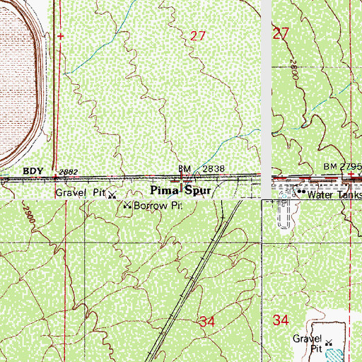 Topographic Map of Pima Spur, AZ