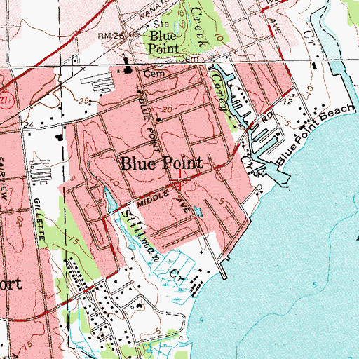 Topographic Map of Blue Point, NY