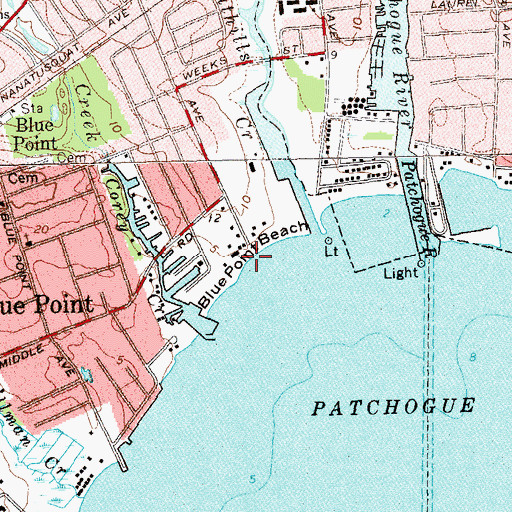 Topographic Map of Blue Point Beach, NY