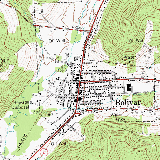 Topographic Map of Bolivar, NY