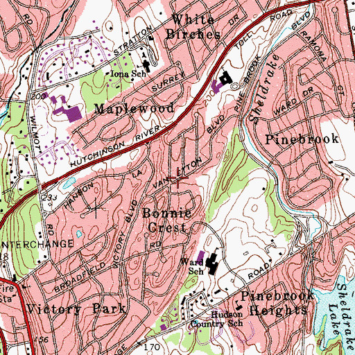 Topographic Map of Bonnie Crest, NY