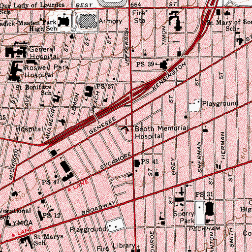 Topographic Map of Booth Memorial Hospital, NY