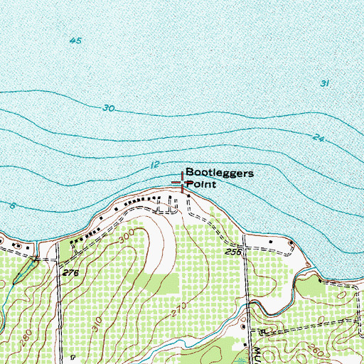 Topographic Map of Bootleggers Point, NY