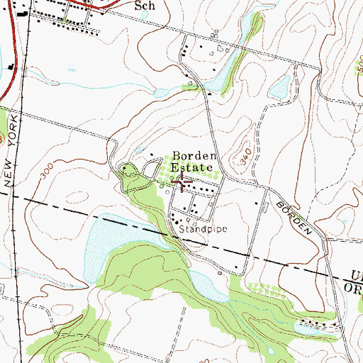 Topographic Map of Borden Estate, NY