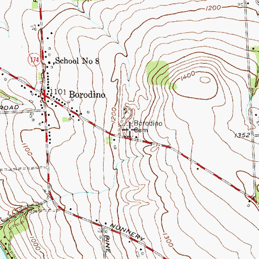 Topographic Map of Borodino Cemetery, NY
