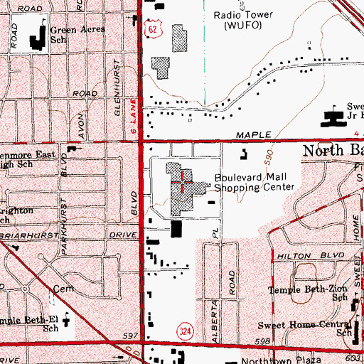 Topographic Map of Boulevard Mall Shopping Center, NY