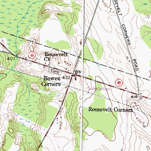 Topographic Map of Bowen Corners, NY