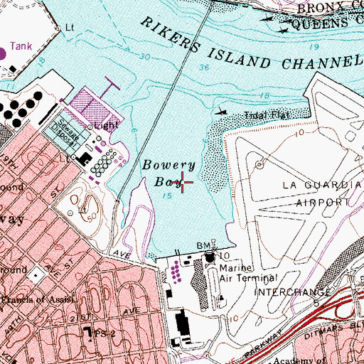 Topographic Map of Bowery Bay, NY