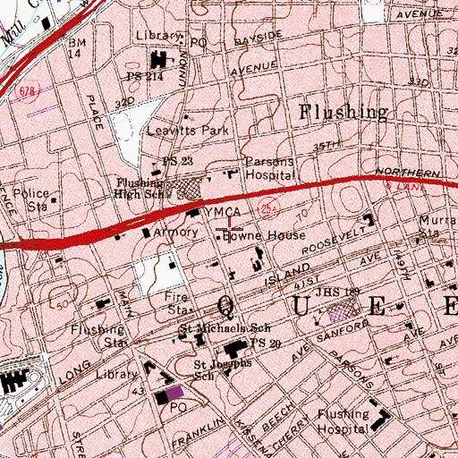 Topographic Map of Bowne House, NY